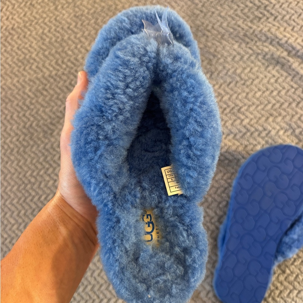 UGG Blue Plush Sheepskin Slide Slippers - Picture 5 of 6